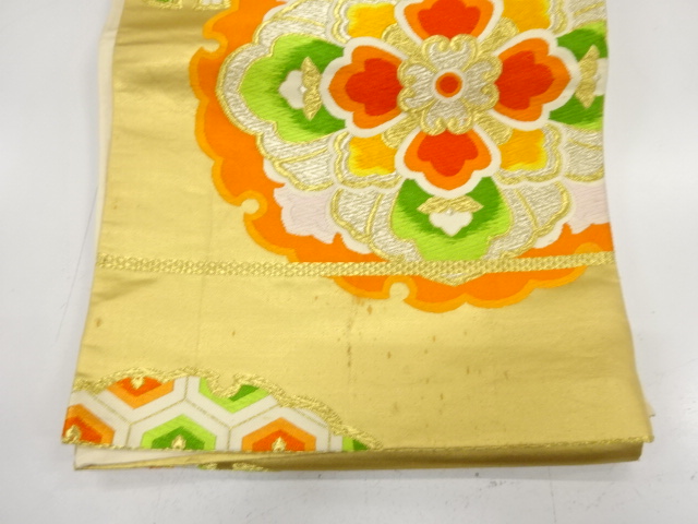  アンティーク　雪輪に華紋・花亀甲模様織り出し袋帯（材料）